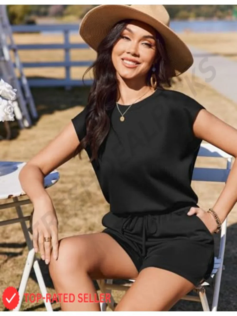 Women's Short Jumpsuit Romper with Pockets Drawstring Lounge Summer Outfit